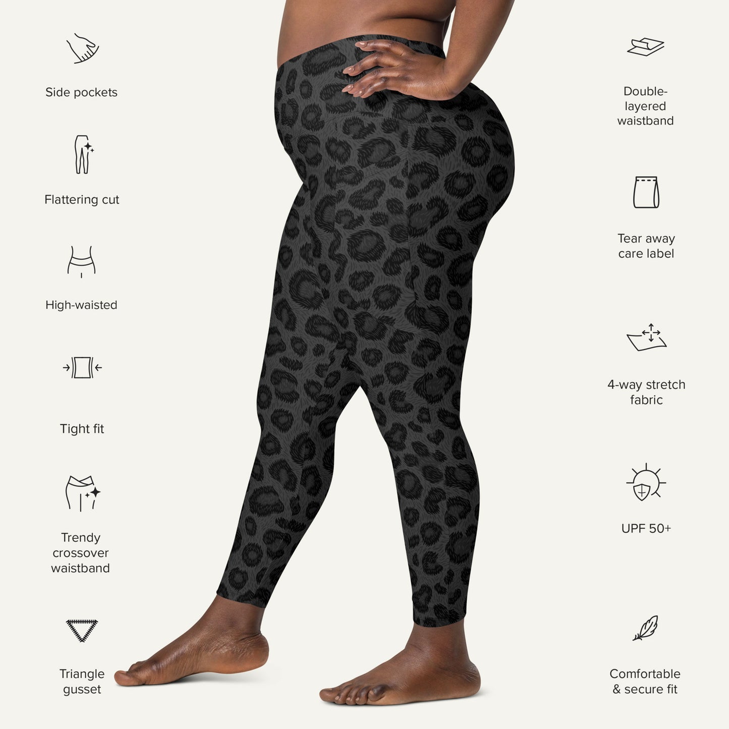 Black Leopard Print Crossover Pocket Leggings