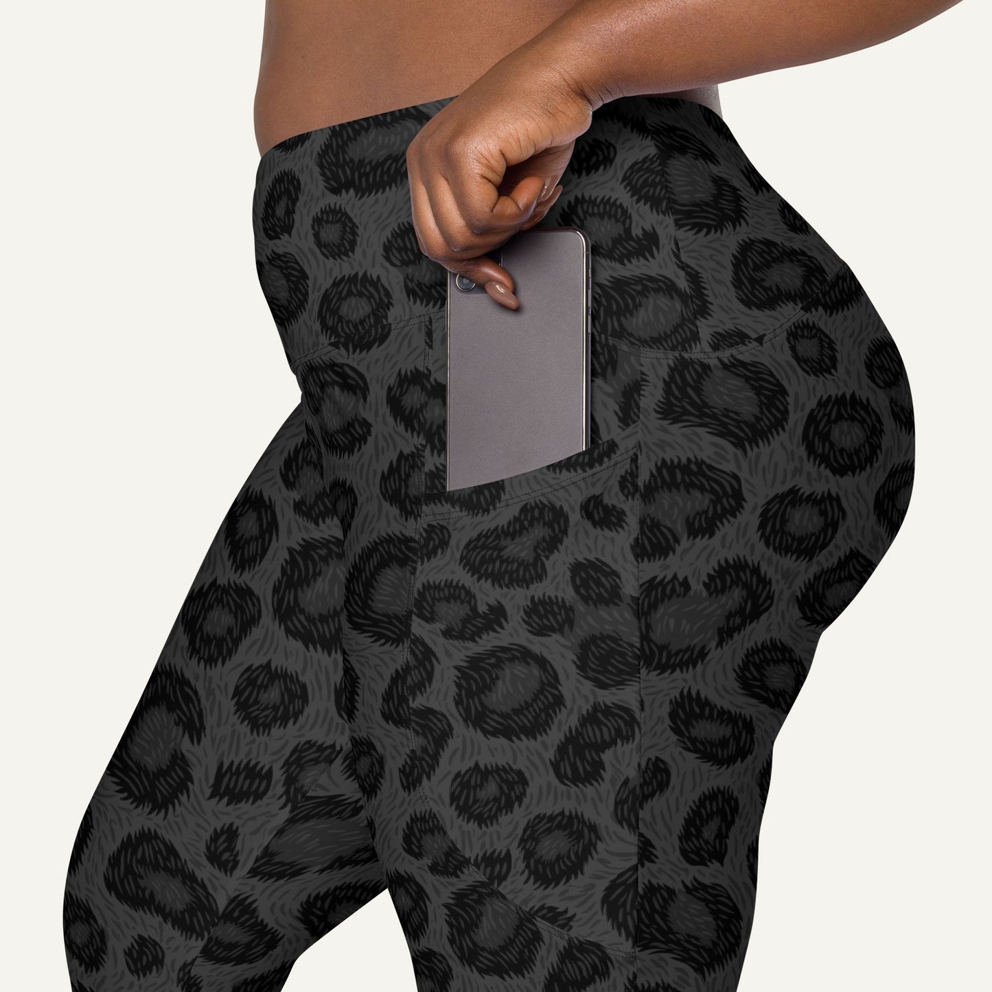 Black Leopard Print Crossover Pocket Leggings