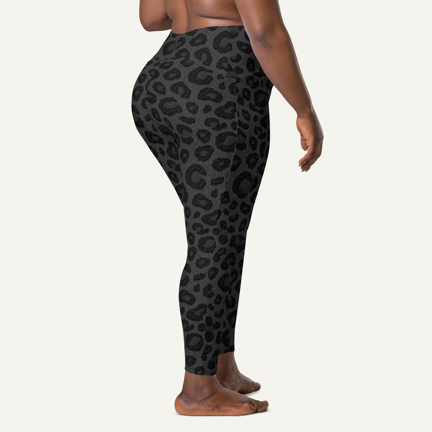 Black Leopard Print Crossover Pocket Leggings