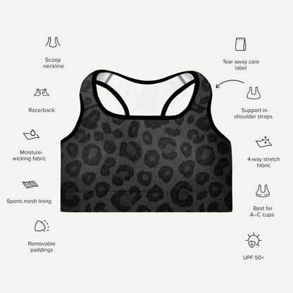 Black Leopard Print Padded Sports Bra