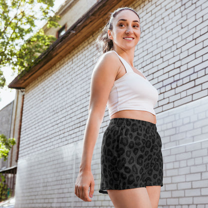Black Leopard Print Women's Athletic Shorts