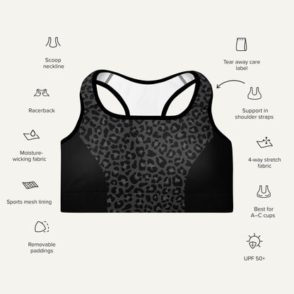 Black Leopard Sprint Padded Sports Bra