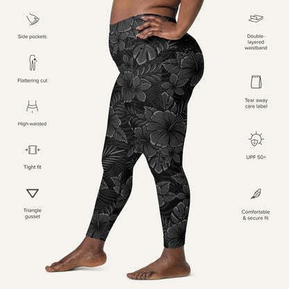 Black Tropical Florals Pocket Leggings