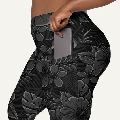 Black Tropical Florals Pocket Leggings