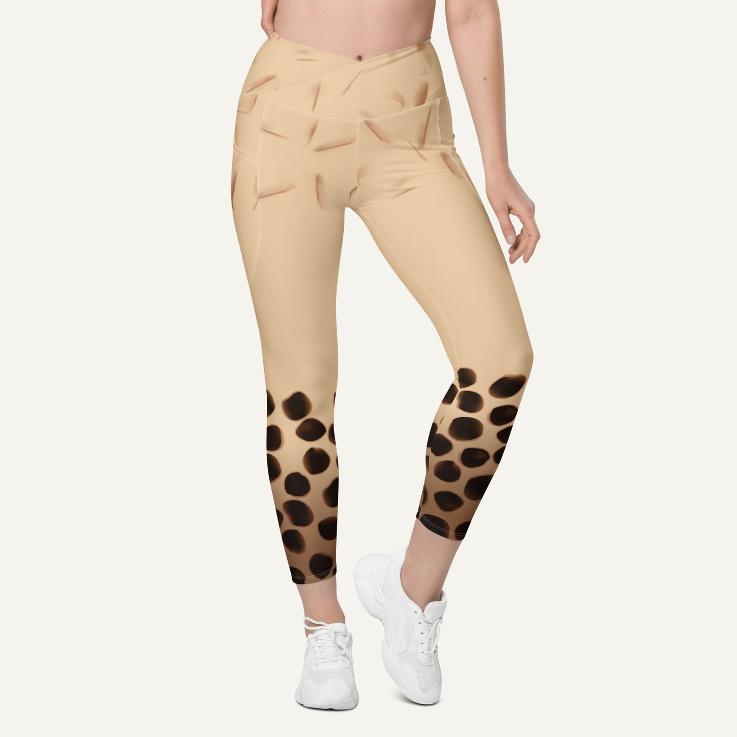 Boba Milk Tea Crossover Leggings With Pockets