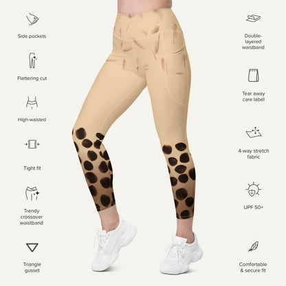 Boba Milk Tea Crossover Leggings With Pockets