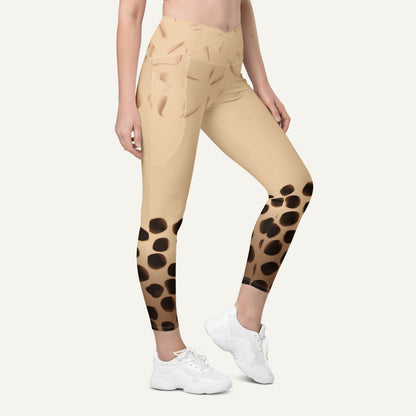 Boba Milk Tea Crossover Leggings With Pockets