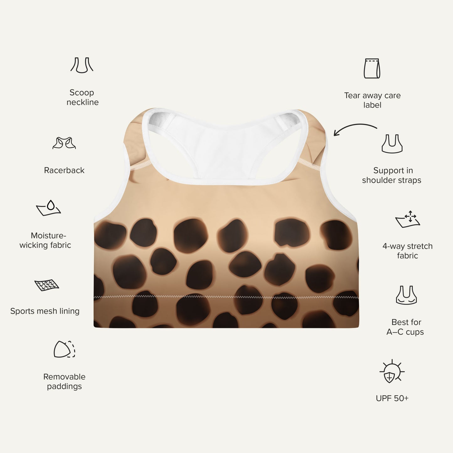 Boba Milk Tea Padded Sports Bra