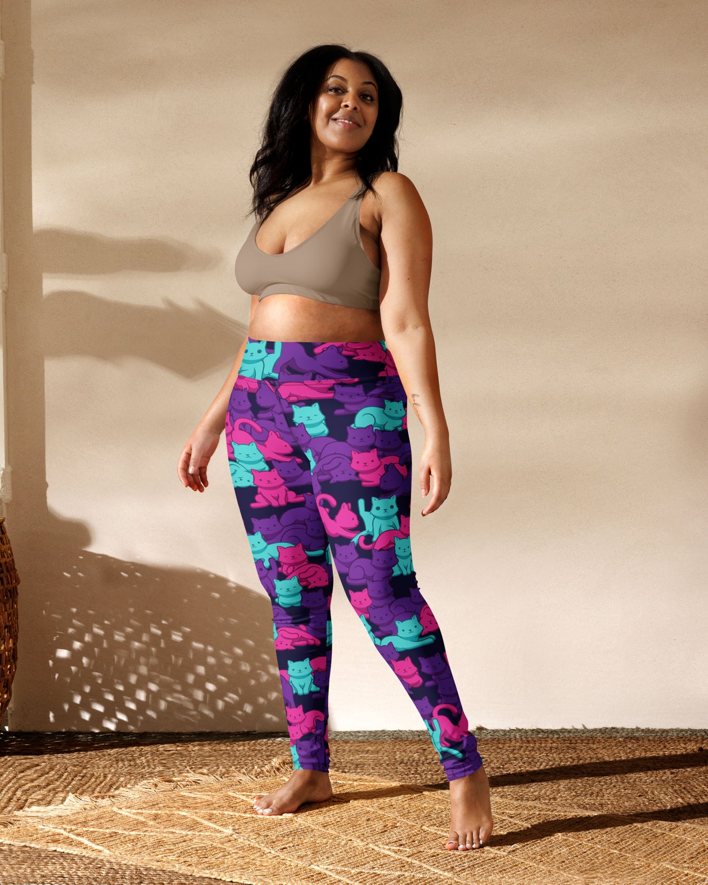 Cyberpunk Camo Cat High-Waisted Leggings