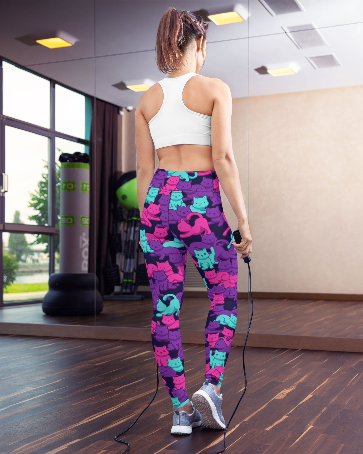 Cyberpunk Camo Cat High-Waisted Leggings