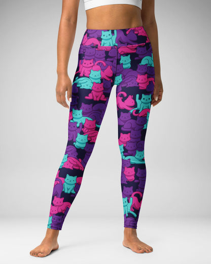 Cyberpunk Camo Cat High-Waisted Leggings