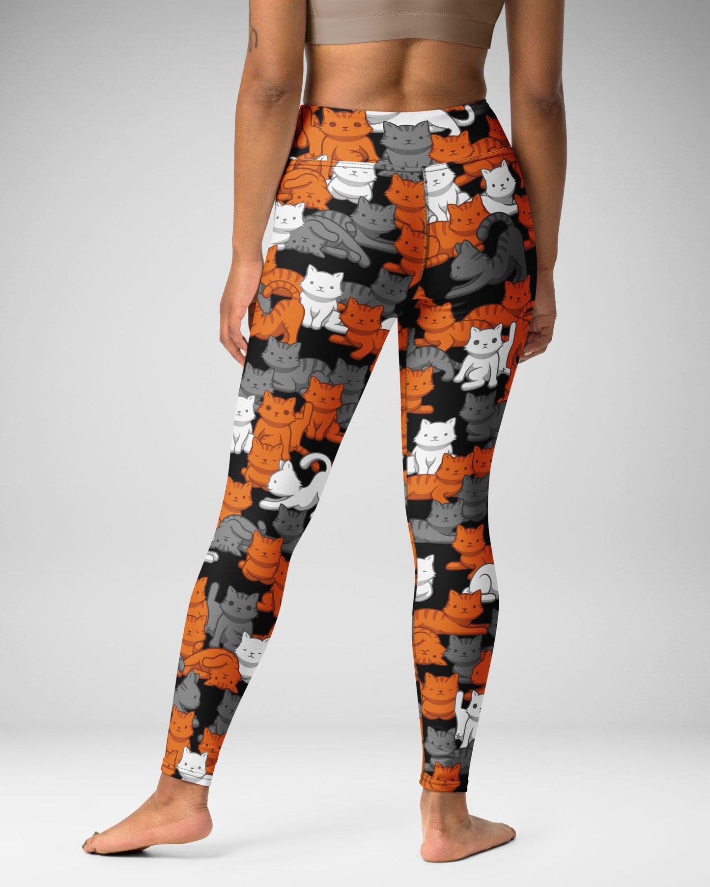 Orange Gray Tabby Camo Cat High-Waisted Leggings