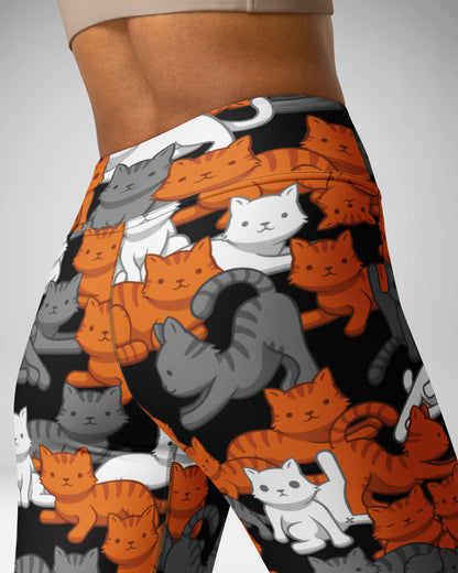 Orange Gray Tabby Camo Cat High-Waisted Leggings