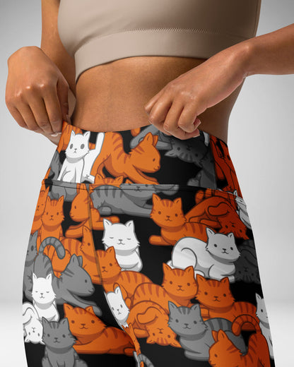 Orange Gray Tabby Camo Cat High-Waisted Leggings