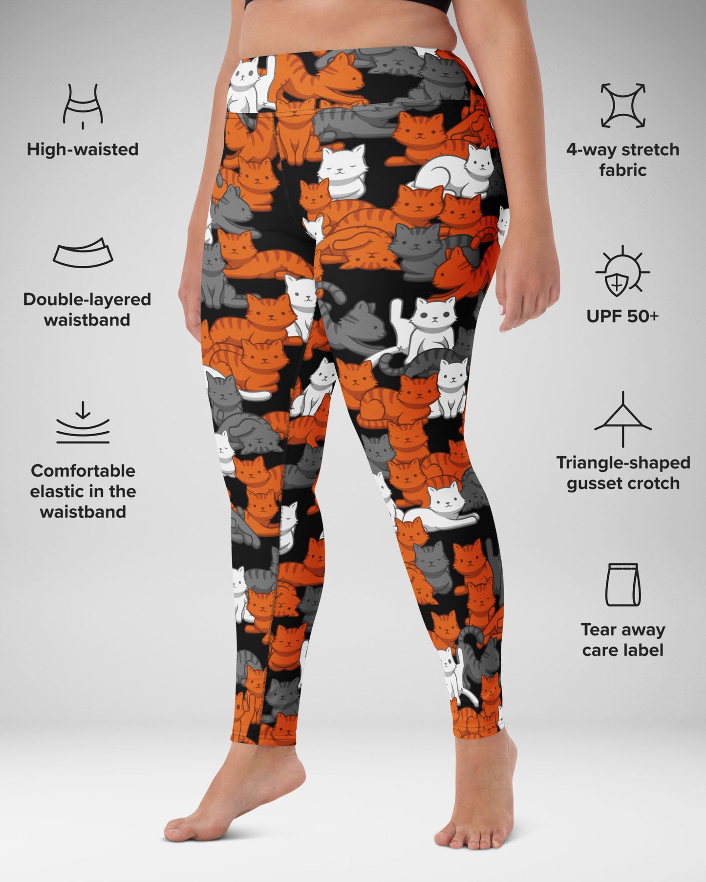 Orange Gray Tabby Camo Cat High-Waisted Leggings
