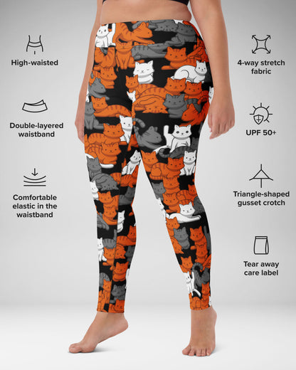 Orange Gray Tabby Camo Cat High-Waisted Leggings