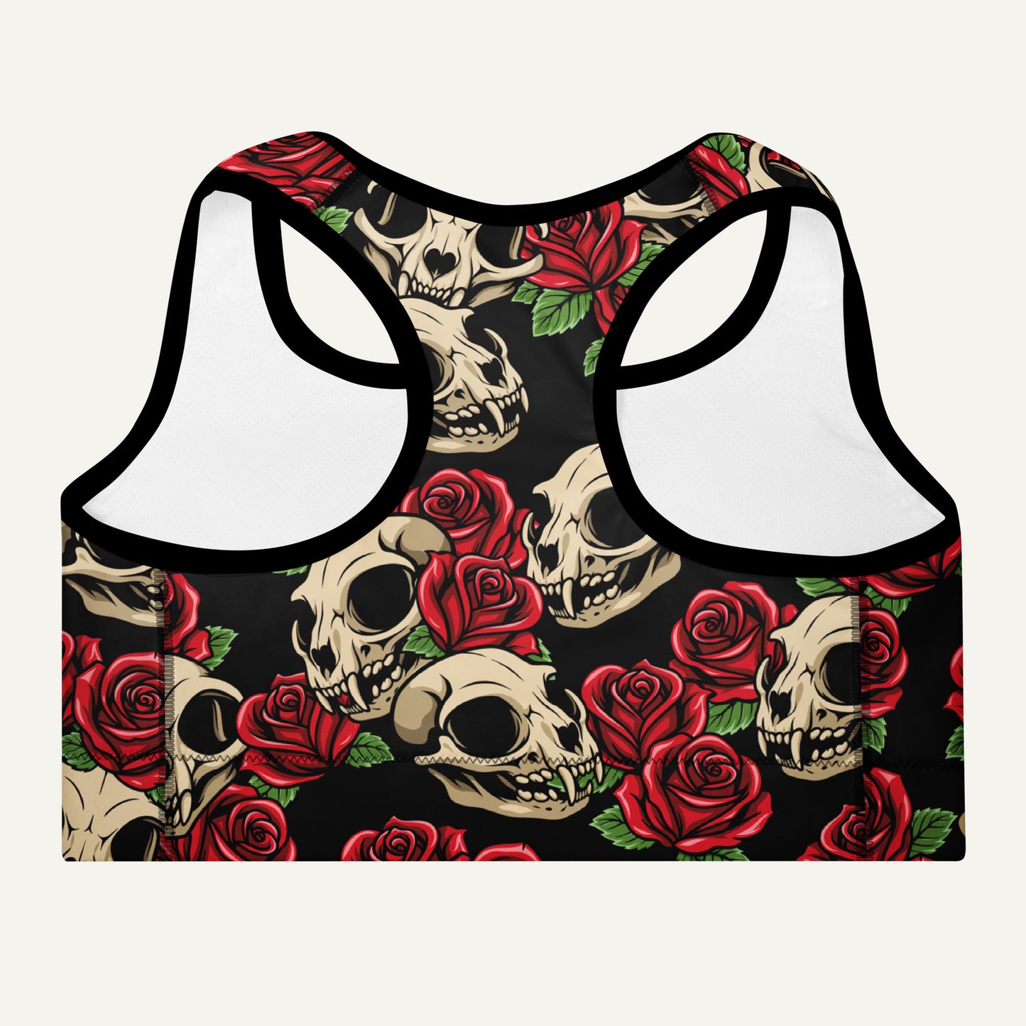Cat Skulls And Roses Padded Sports Bra