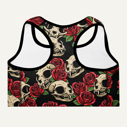 Cat Skulls And Roses Padded Sports Bra