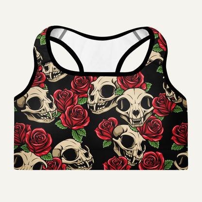 Cat Skulls And Roses Padded Sports Bra