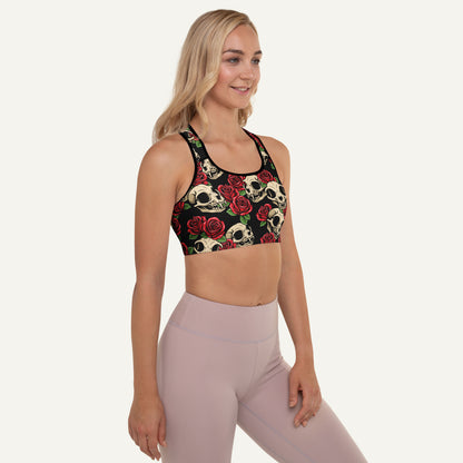 Cat Skulls And Roses Padded Sports Bra