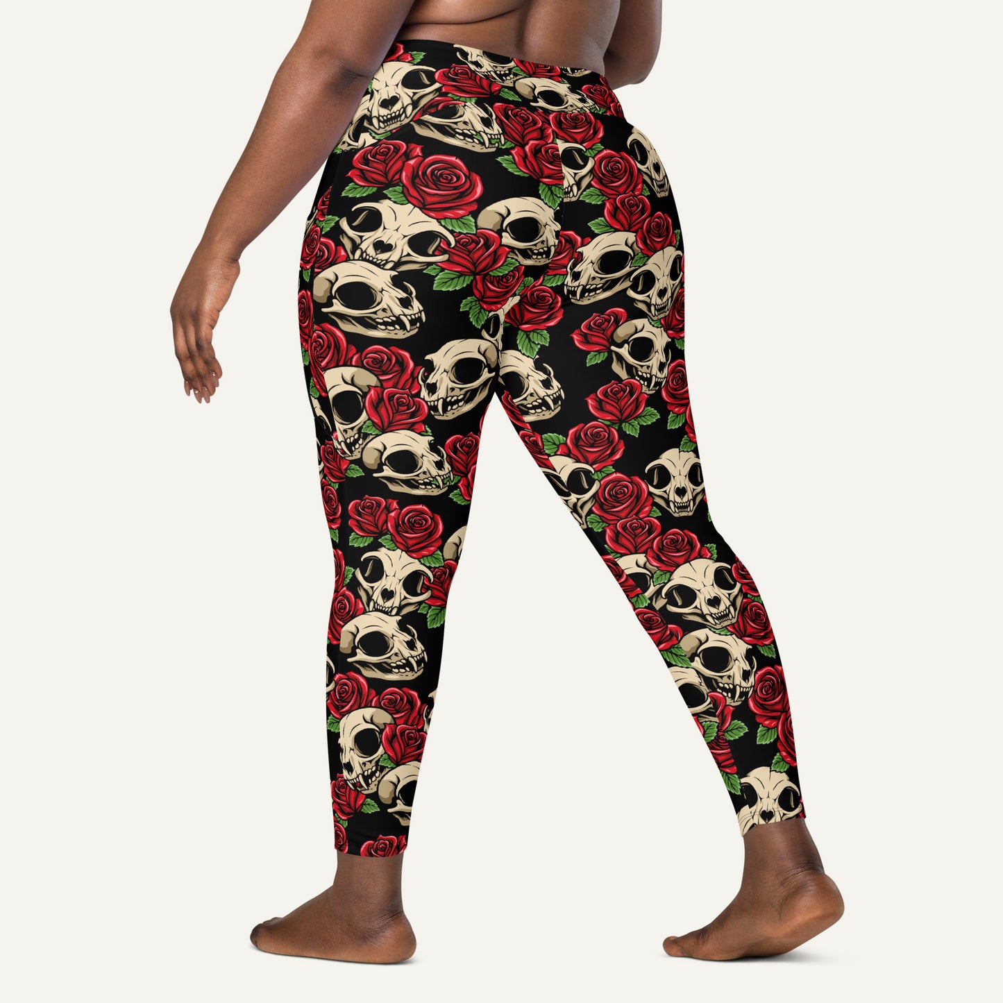 Cat Skulls And Roses Crossover Pocket Leggings