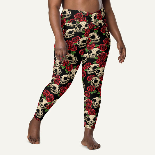 Cat Skulls And Roses Crossover Pocket Leggings