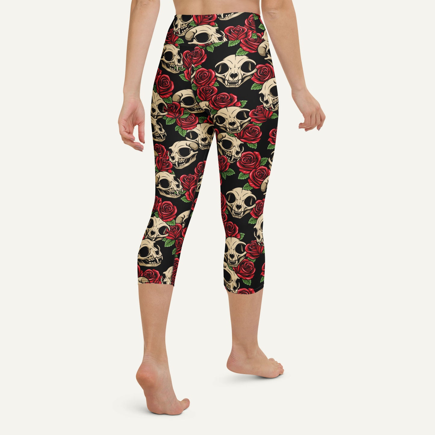 Cat Skulls And Roses High-Waisted Capri Leggings