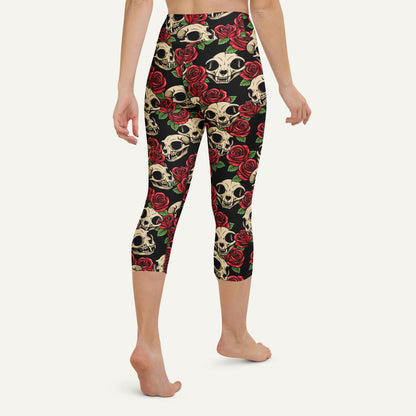 Cat Skulls And Roses High-Waisted Capri Leggings