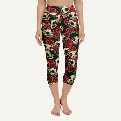 Cat Skulls And Roses High-Waisted Capri Leggings