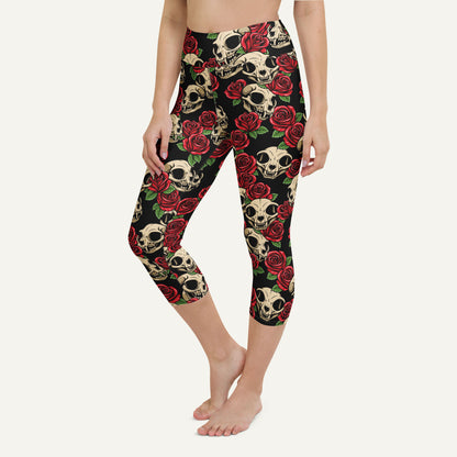 Cat Skulls And Roses High-Waisted Capri Leggings