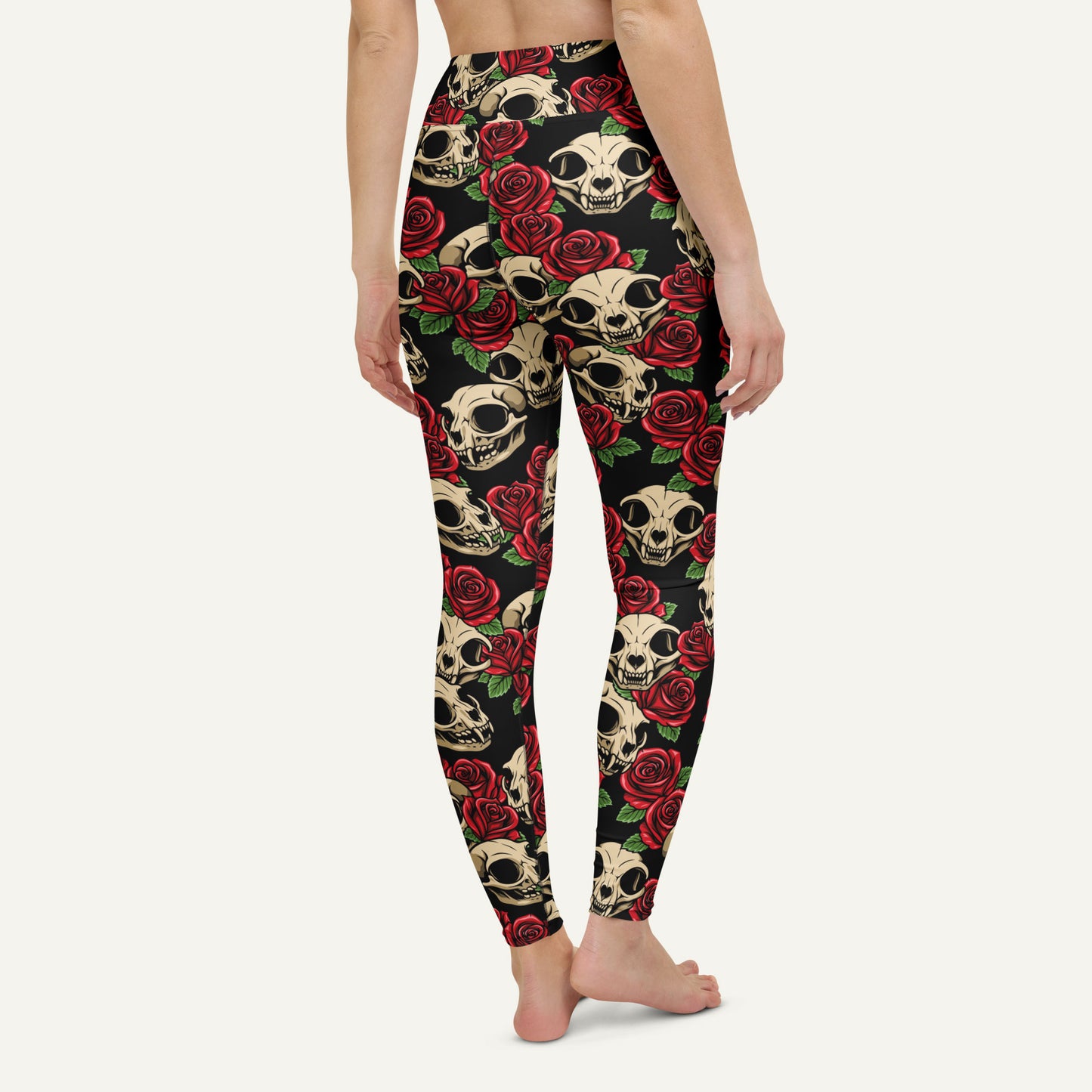 Cat Skulls And Roses High-Waisted Leggings