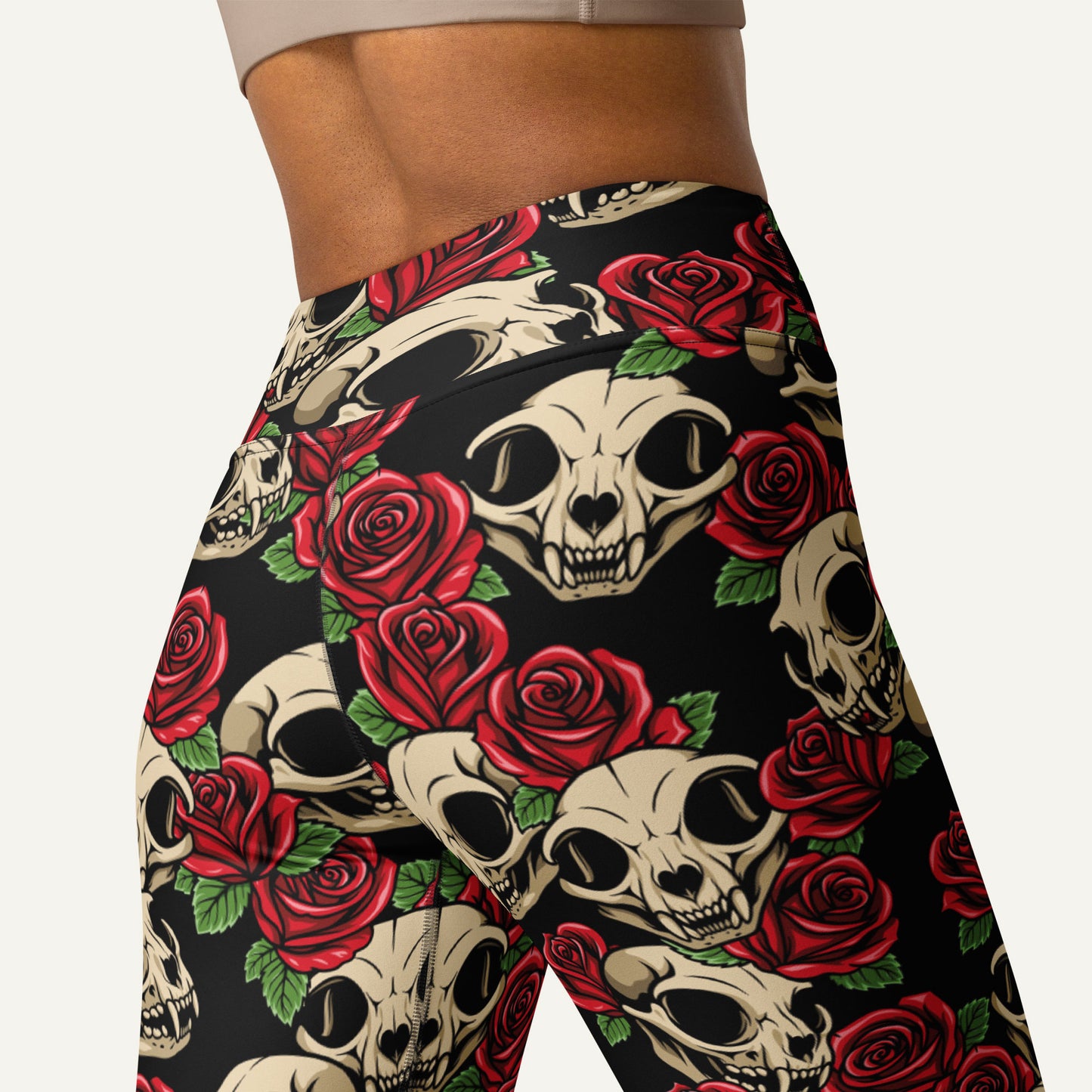 Cat Skulls And Roses High-Waisted Leggings