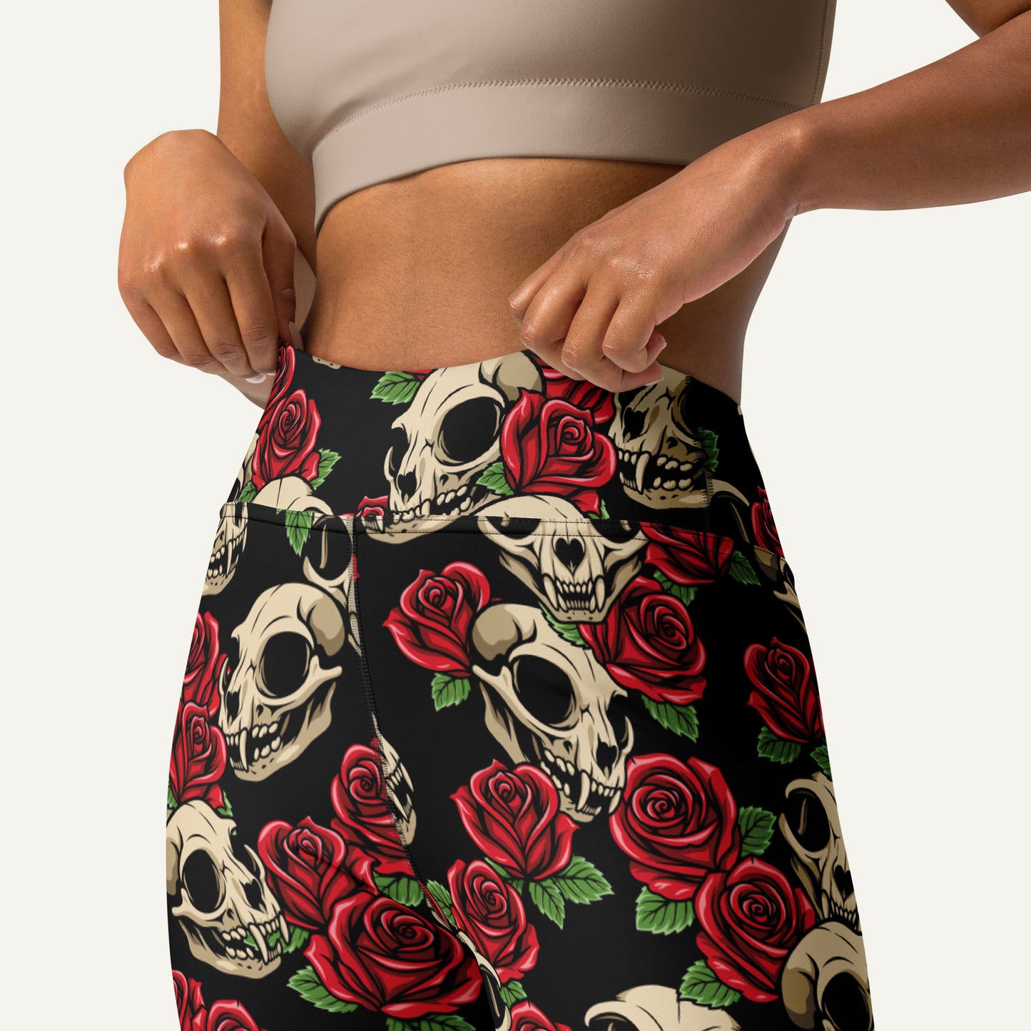 Cat Skulls And Roses High-Waisted Leggings