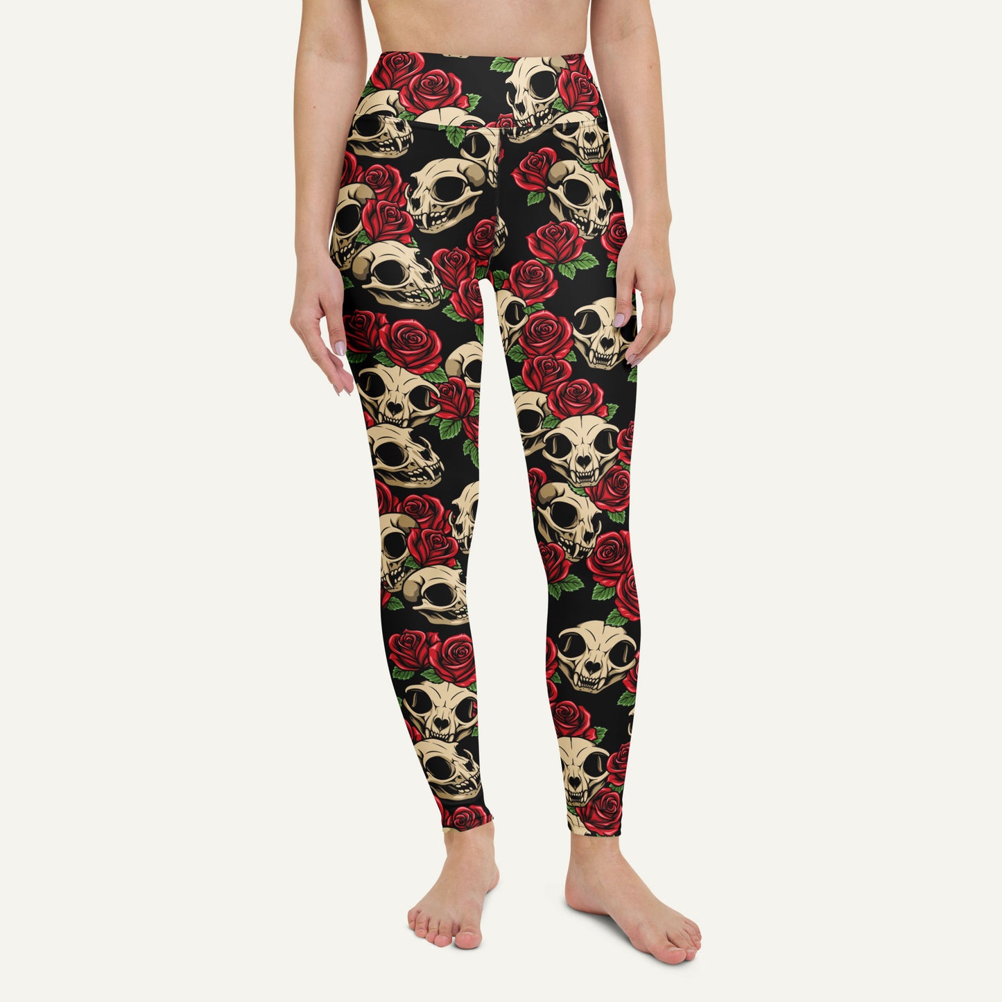 Cat Skulls And Roses High-Waisted Leggings