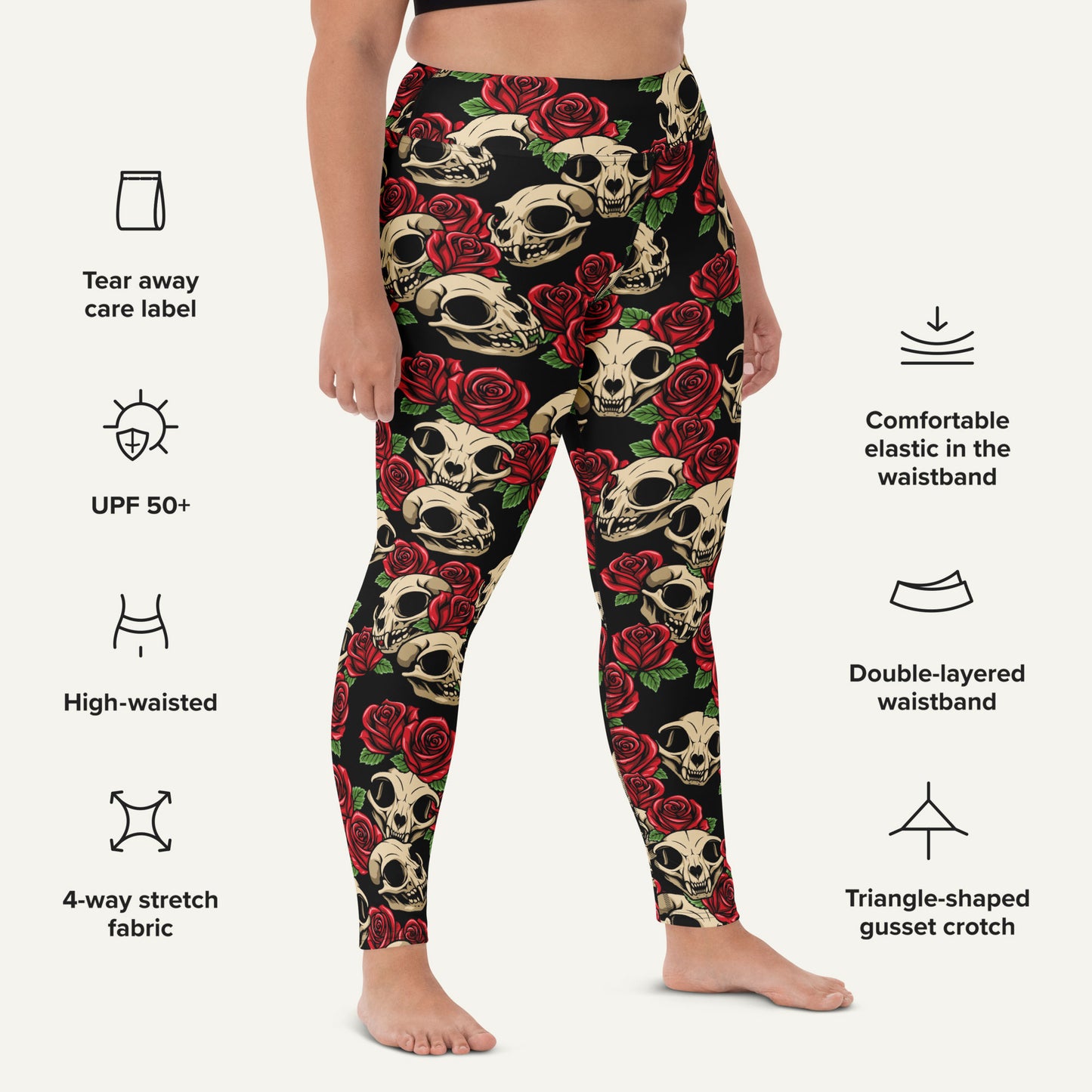 Cat Skulls And Roses High-Waisted Leggings