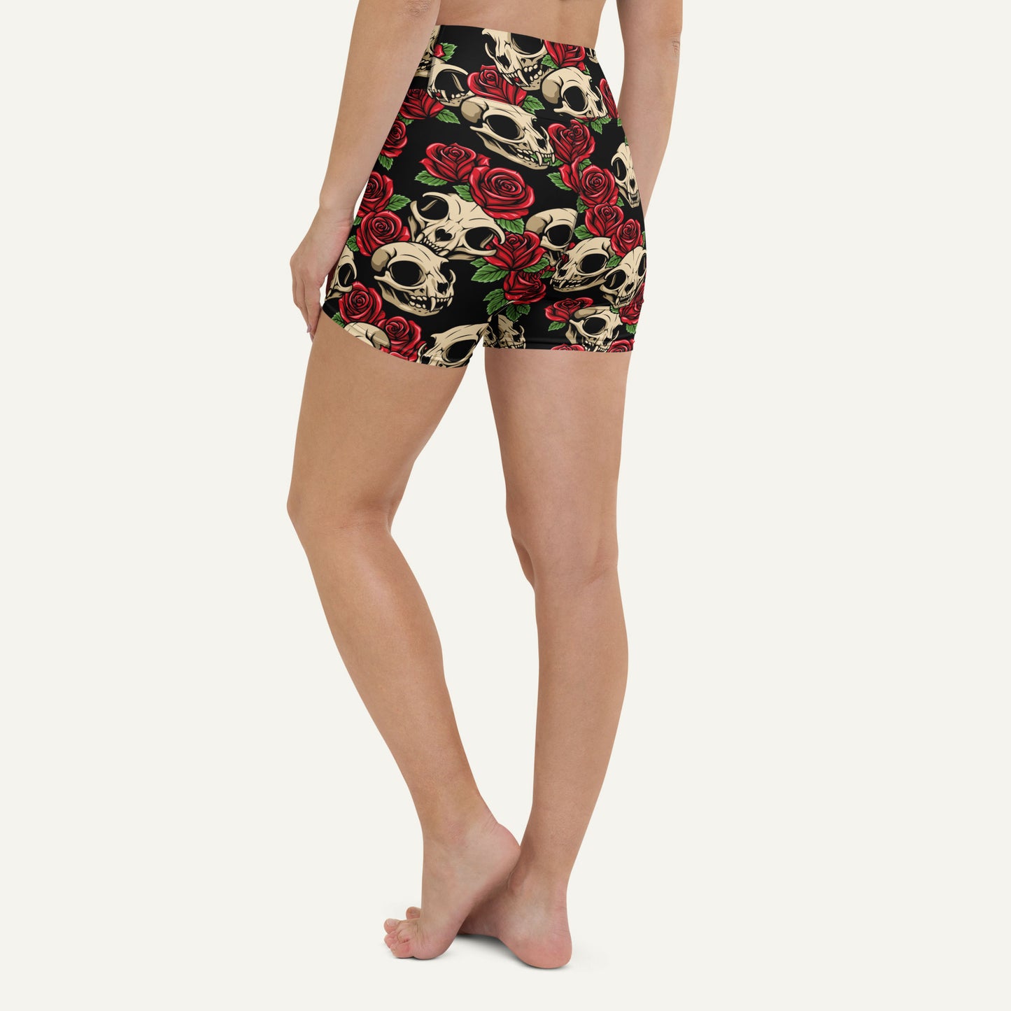 Cat Skulls And Roses High-Waisted Shorts