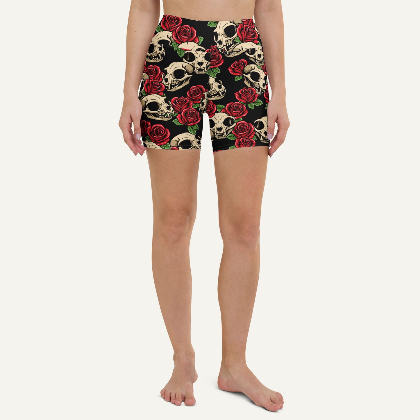 Cat Skulls And Roses High-Waisted Shorts
