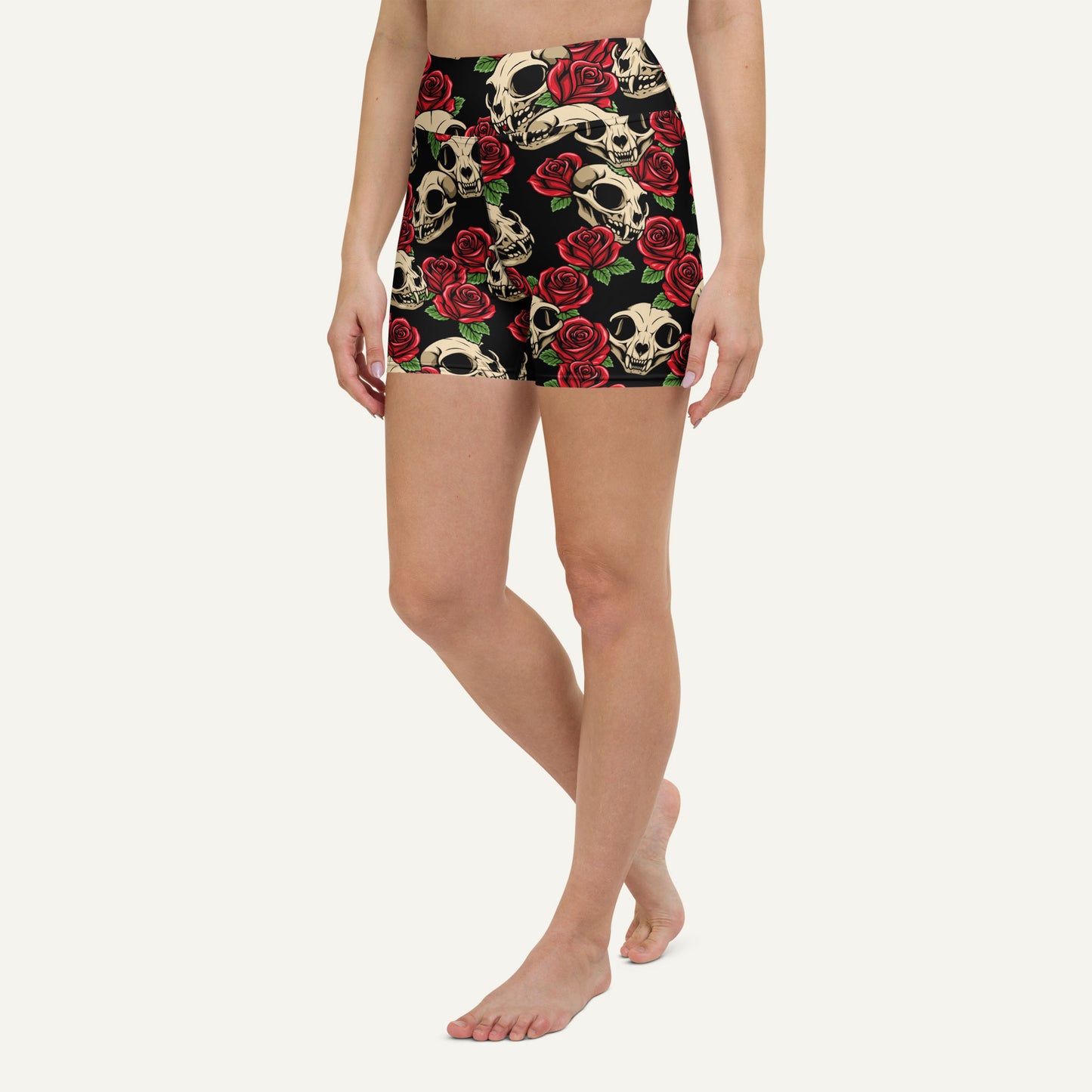 Cat Skulls And Roses High-Waisted Shorts