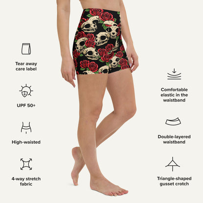Cat Skulls And Roses High-Waisted Shorts