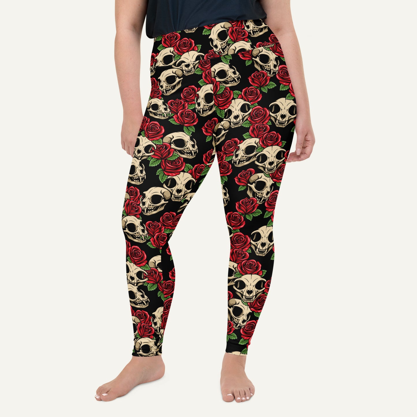 Cat Skulls And Roses Plus Size Leggings