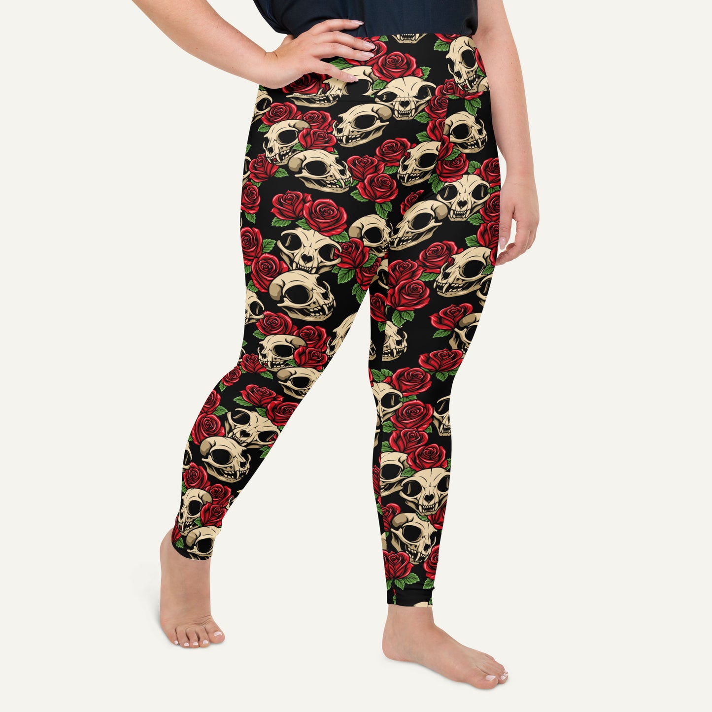 Cat Skulls And Roses Plus Size Leggings