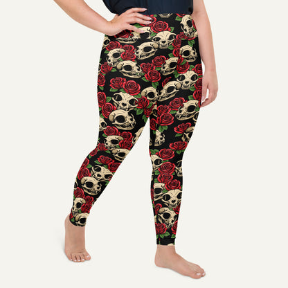 Cat Skulls And Roses Plus Size Leggings