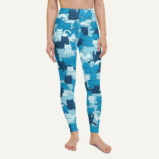 Cats Camouflage Blue High-Waisted Leggings