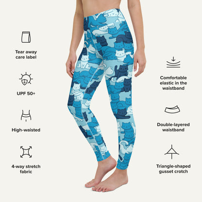 Cats Camouflage Blue High-Waisted Leggings