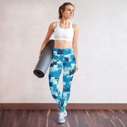 Cats Camouflage Blue High-Waisted Leggings