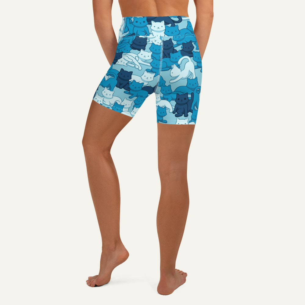 Cats Camouflage Blue High-Waisted Shorts