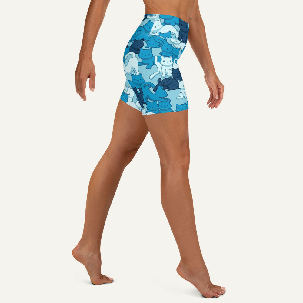 Cats Camouflage Blue High-Waisted Shorts