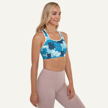 Cats Camouflage Blue Padded Sports Bra