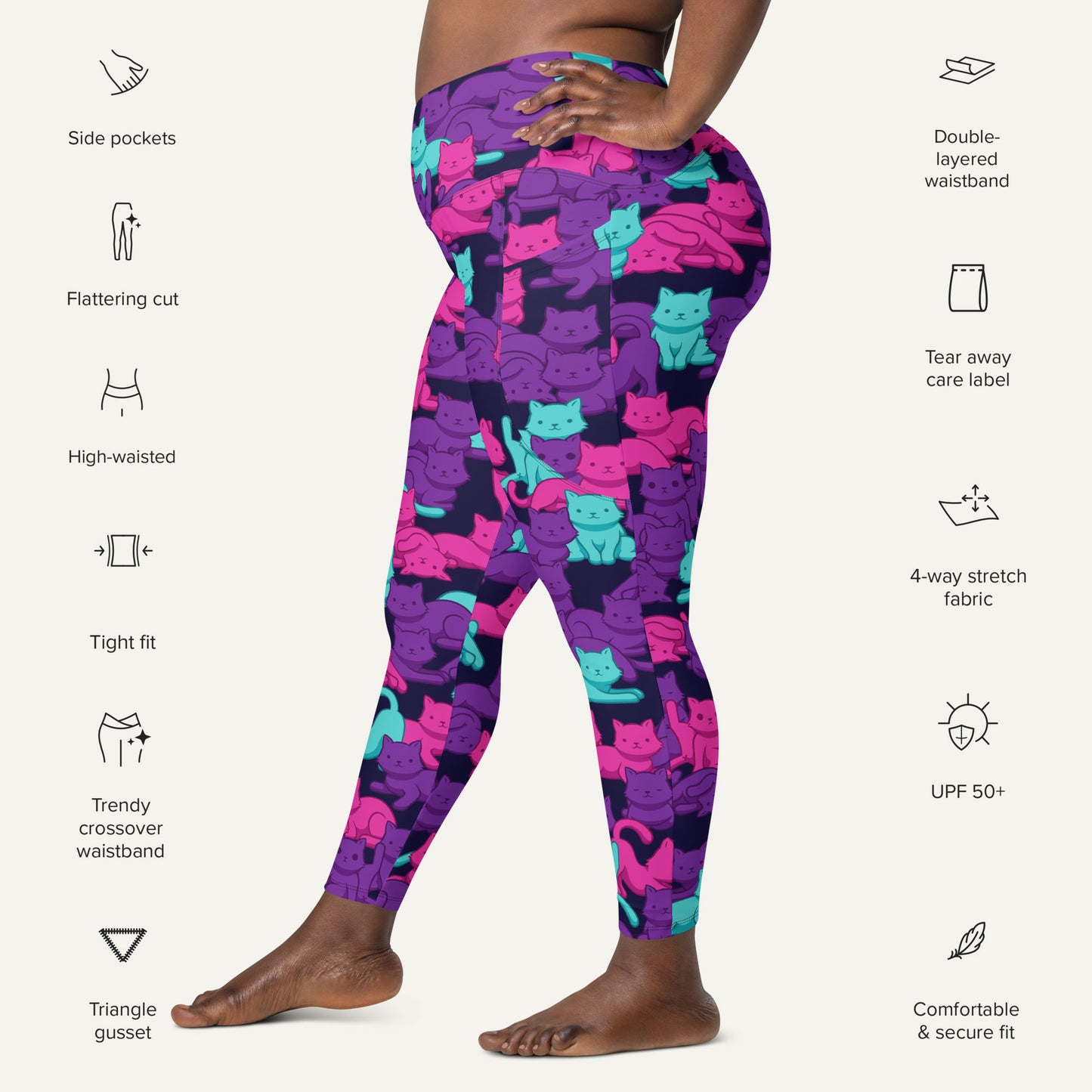 Cats Camouflage Cyberpunk Crossover Leggings With Pockets