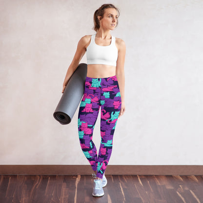 Cyberpunk Camo Cat High-Waisted Leggings